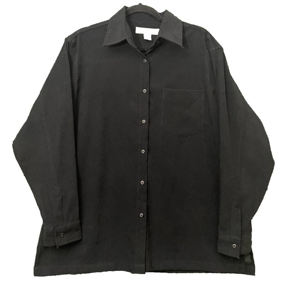 Chandler Hill Collections Size Large Button Up Black Shirt Top Women Pocket 80s